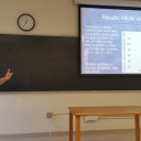 Zach Morgan giving his presentation on the desirability bias in children.